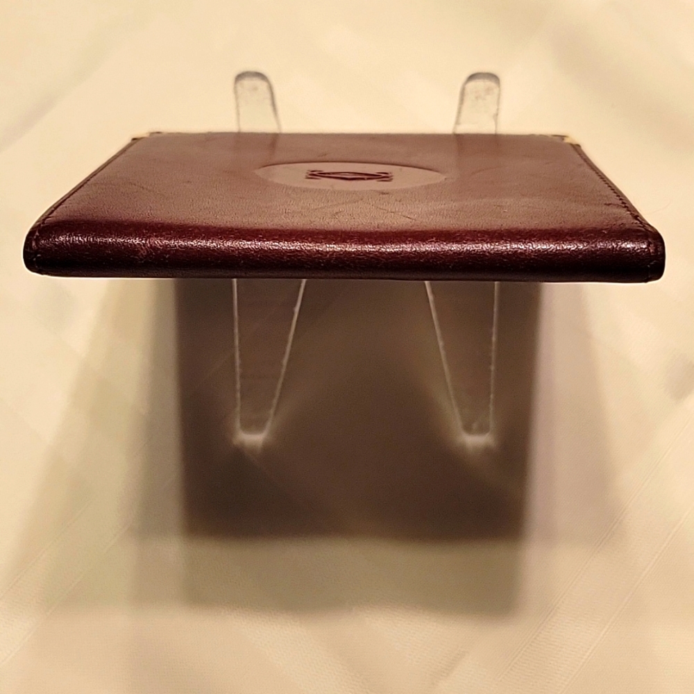 Authentic Les Must De Cartier Leather Bifold Wallet Bordeaux Gold Tone corners - Picture 10 of 10